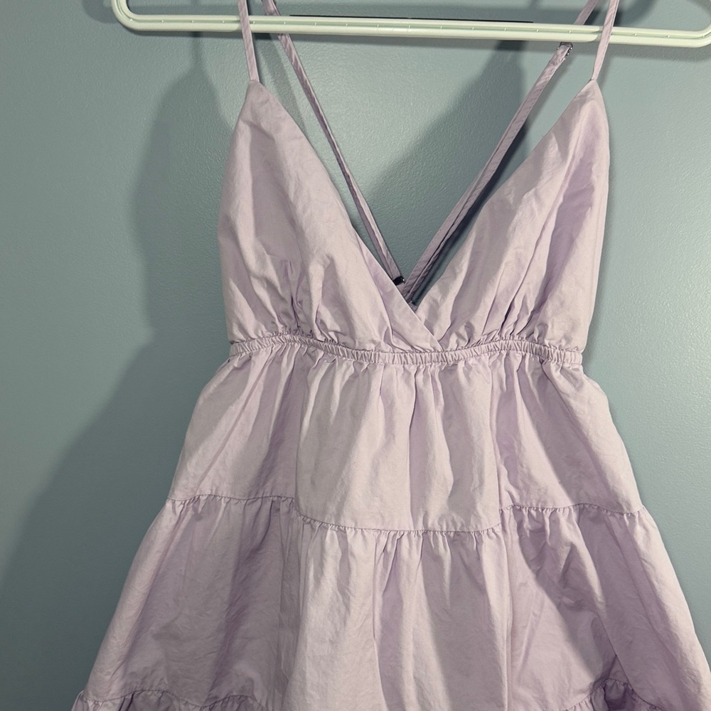 Princess Polly Lilac Tiered Mini Dress V-Neck SZ 10 - Picture 2 of 9